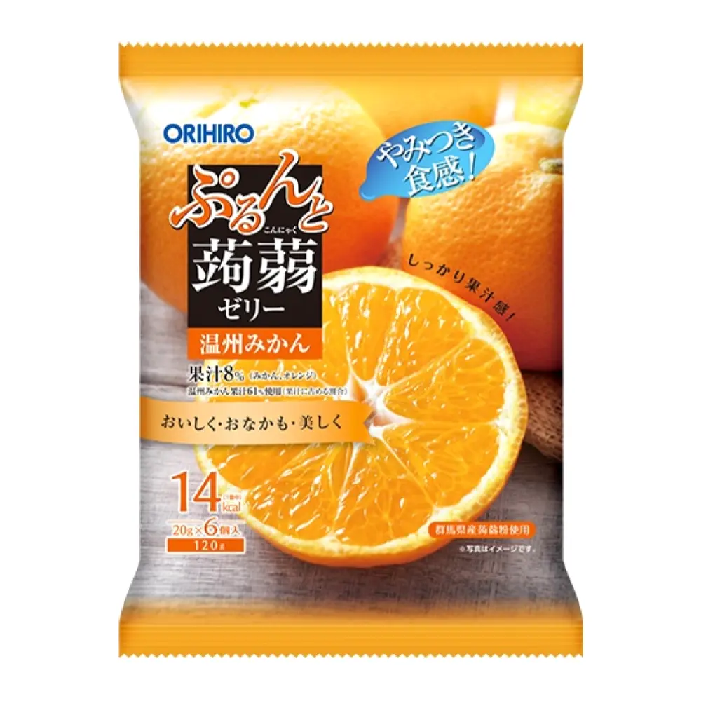 Thạch Rau Câu Vị Quýt, Purun & Konjac Jelly Pouch, Wenzhou Mandarin Orange, 6 Gói (120g) - ORIHIRO