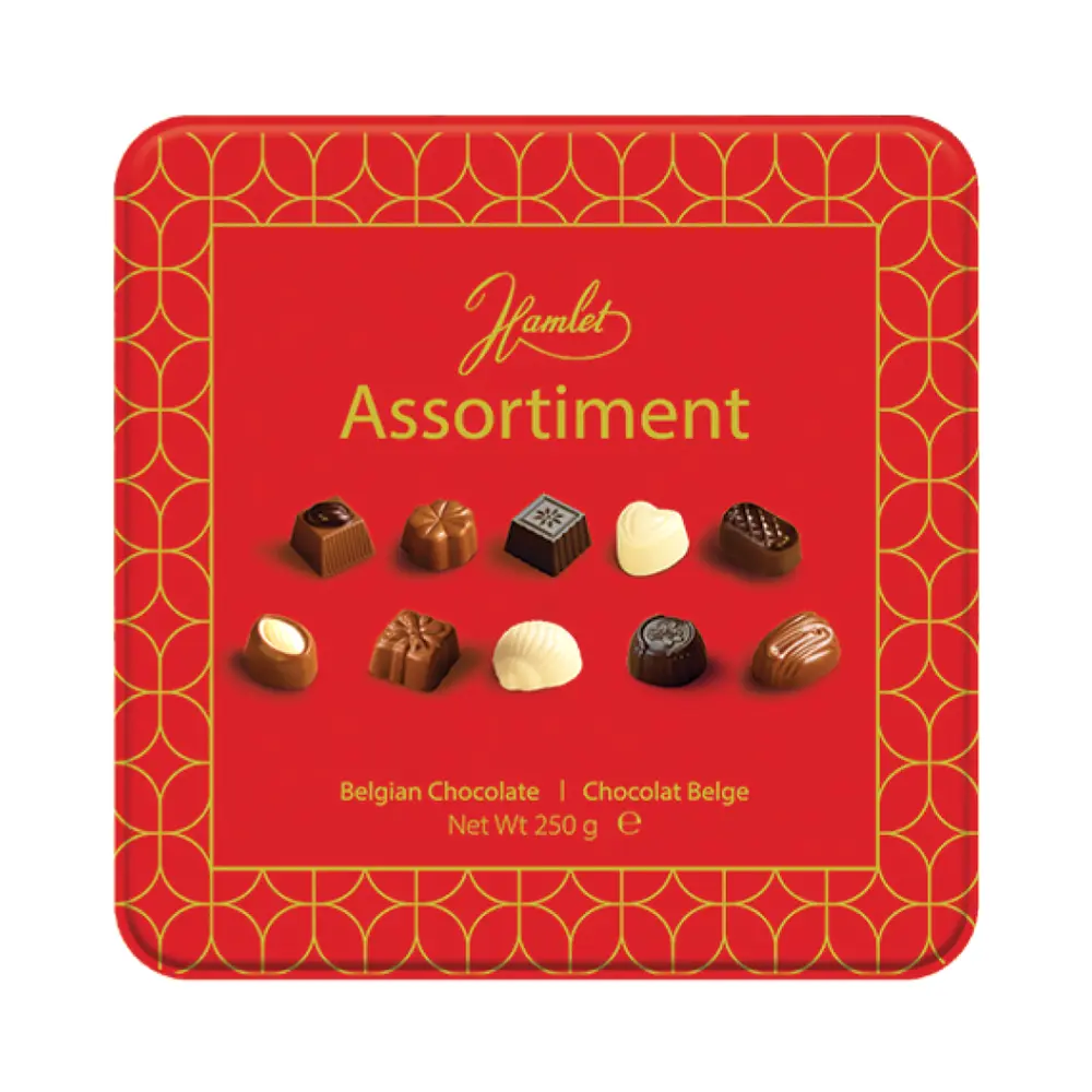 Socola Bỉ Tổng Hợp Hộp Thiếc (Đỏ), Assortiment, Belgian Chocolate (250g) - HAMLET