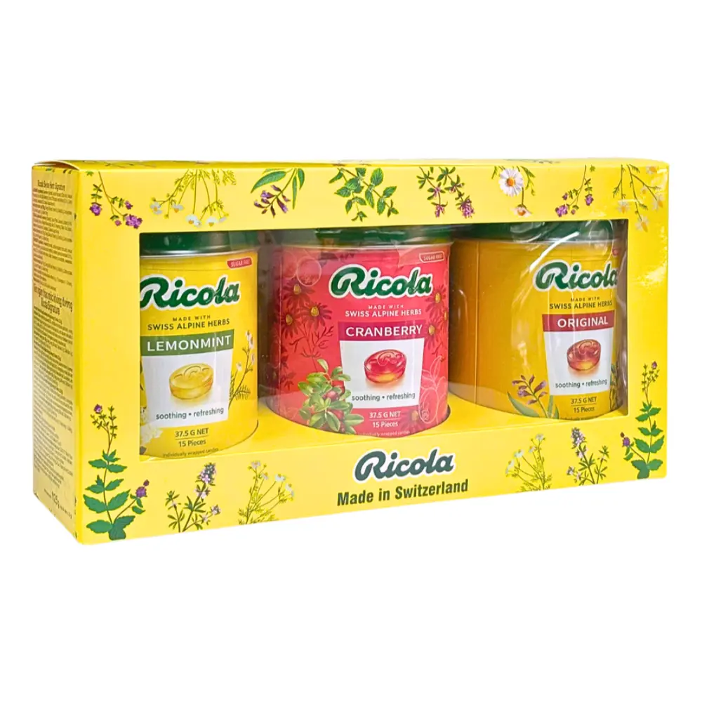 Set Quà Tặng Kẹo Thảo Mộc Thụy Sĩ, Swiss Herb Signature Herb Candy Sugar Free, 3 Lon (112.5g) - RICOLA
