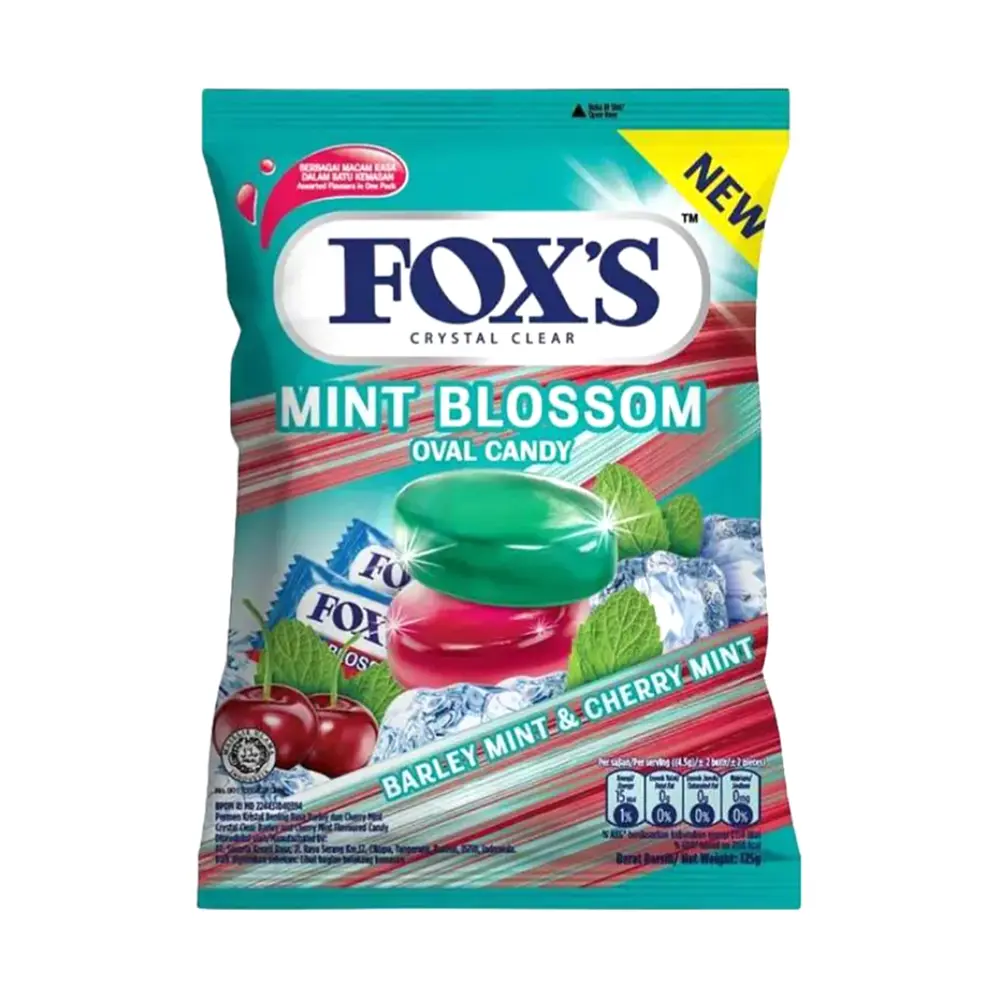 Kẹo Ngậm Bạc Hà & Anh Đào, Crystal Clear, Mint Blossom Oval Candy, Barley Mint & Cherry Mint (125g) - FOX'S