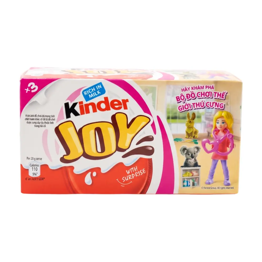 Socola Trứng Đồ Chơi Bé Gái, Joy with Surprise, Pink, 3 Quả (60g) - FERRERO