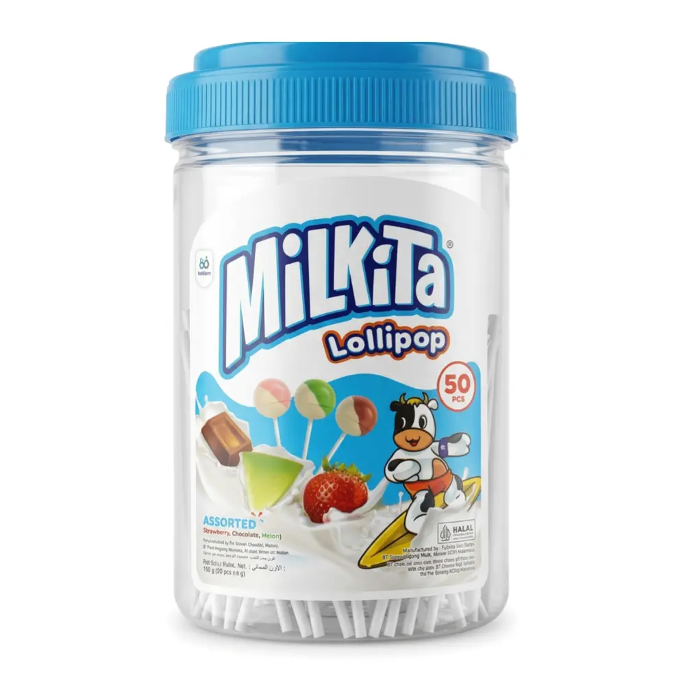 Kẹo Sữa Mút 3 Vị, Assorted Milk Lollipop, Strawberry, Chocolate & Melon, 50 Cây (450g) - MILKITA
