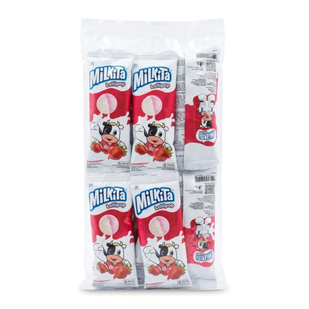 Kẹo Sữa Mút Vị Dâu, Strawberry Milk Lollipop, 10 Cây (90g) - MILKITA