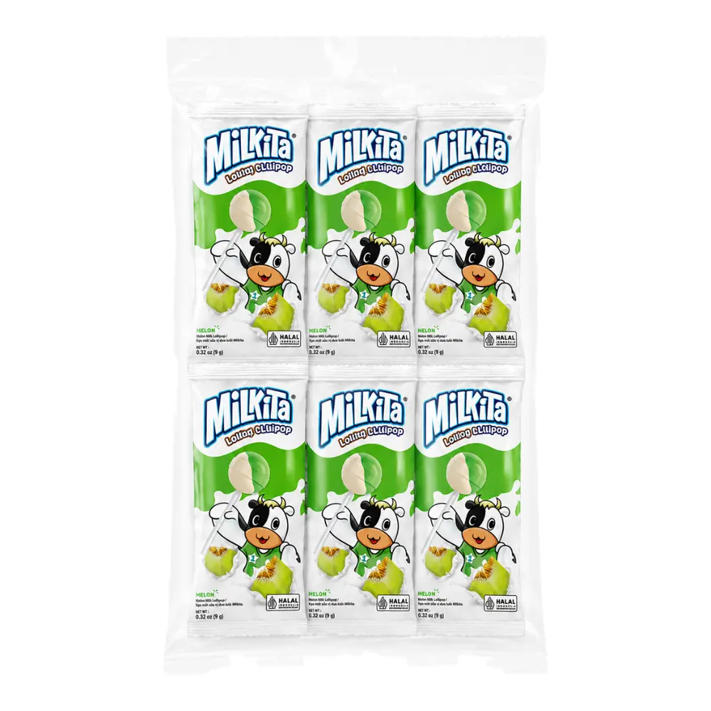Kẹo Sữa Mút Vị Dưa Lưới, Melon Milk Lollipop, 10 Cây (90g) - MILKITA