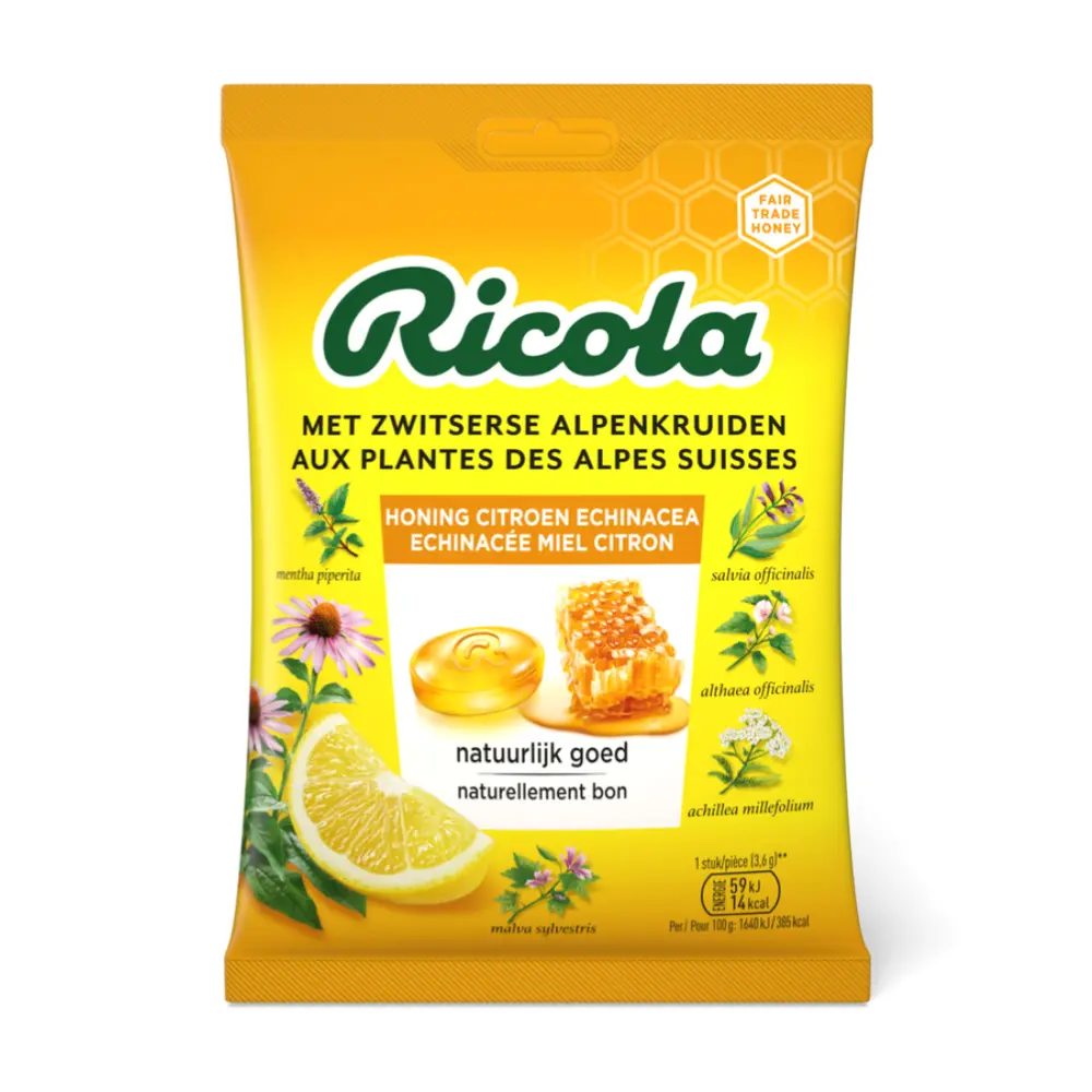 Kẹo Thảo Mộc Mật Ong Chanh, Swiss Herb Lozenges, Honey Lemon (75g) - RICOLA