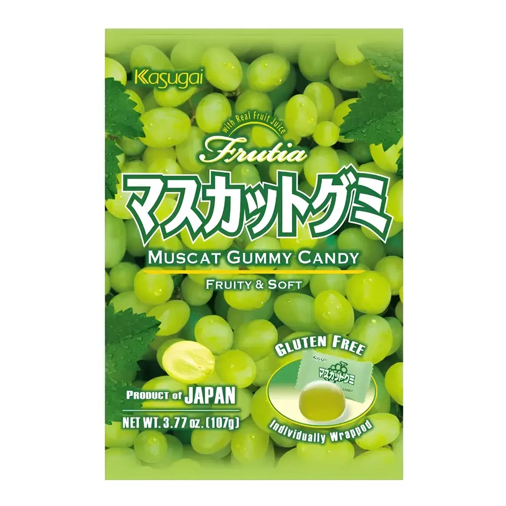 Kẹo Dẻo Vị Nho Xanh, Muscat Gummy Candy, Gluten Free, 3.77 oz (107g) - KASUGAI