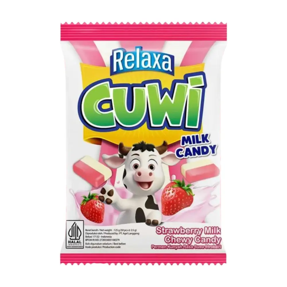 Kẹo Sữa Mềm Vị Dâu, Cuwi, Strawberry Milk Chewy Candy, 50 Viên (125g) - RELAXA