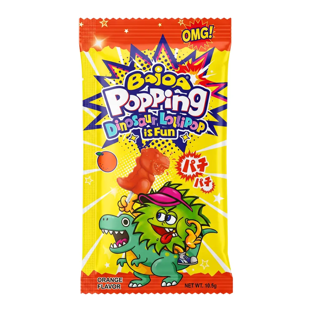 Kẹo Nổ & Kẹo Mút Hình Khủng Long Hương Cam, Popping Candy, Dinosaur Lollipop, Orange Flavor (10.5g) - BAIDA