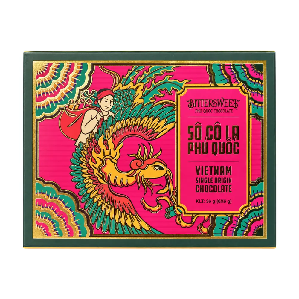 Hộp Quà Tặng Socola Phú Quốc Ăn Khế Trả Vàng, Vietnam Single Origin Chocolate Gift Box, 6 Viên (36g) - BITTERSWEET