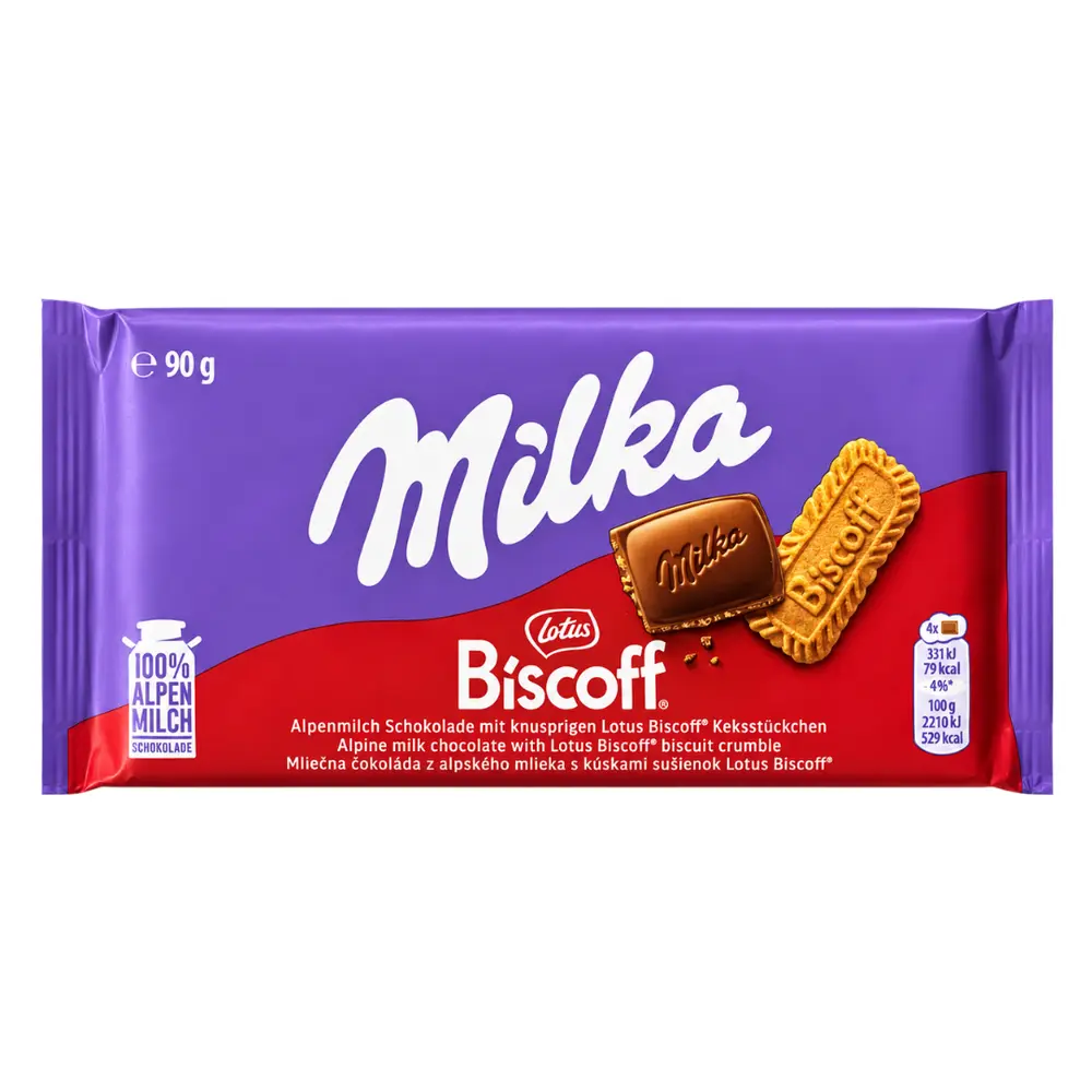 Socola Sữa Bánh Quy Quế, Alpine Milk Chocolate with Lotus Biscoff Biscuit Crumble (90g) - MILKA