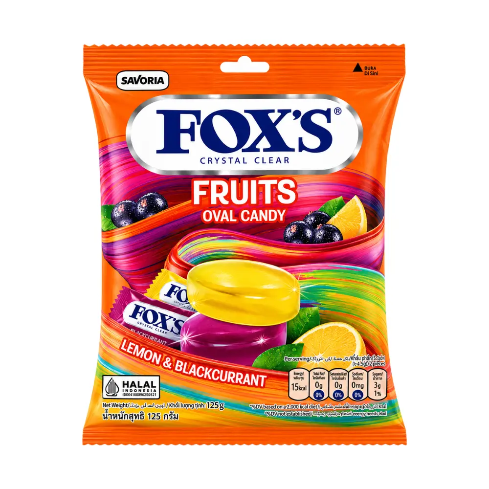 Kẹo Ngậm Hỗn Hợp 2 Vị Trái Cây, Crystal Clear Oval Candy, Fruits, Lemon & Blackcurrant (125g) - FOX'S