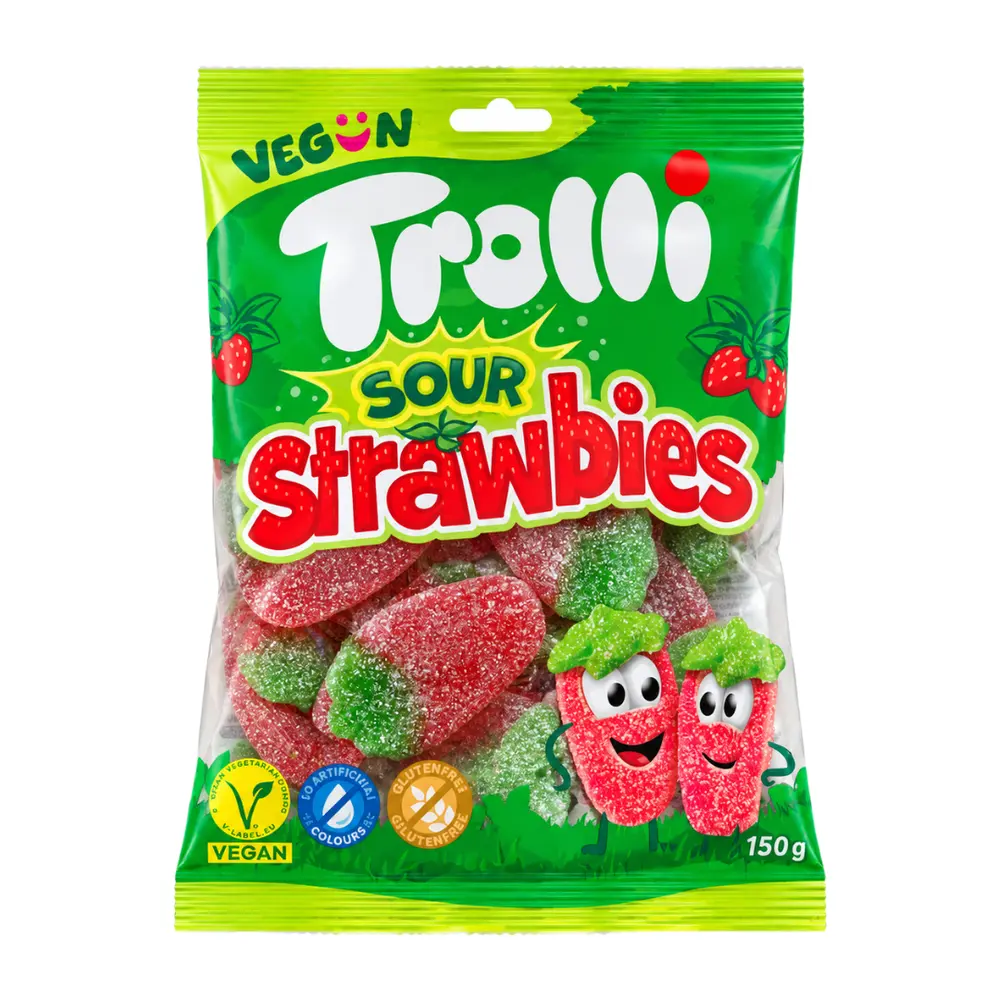Kẹo Dẻo Thuần Chay Trái Dâu Vị Chua, Sour Strawbies Vegan Gummy (150g) - TROLLI
