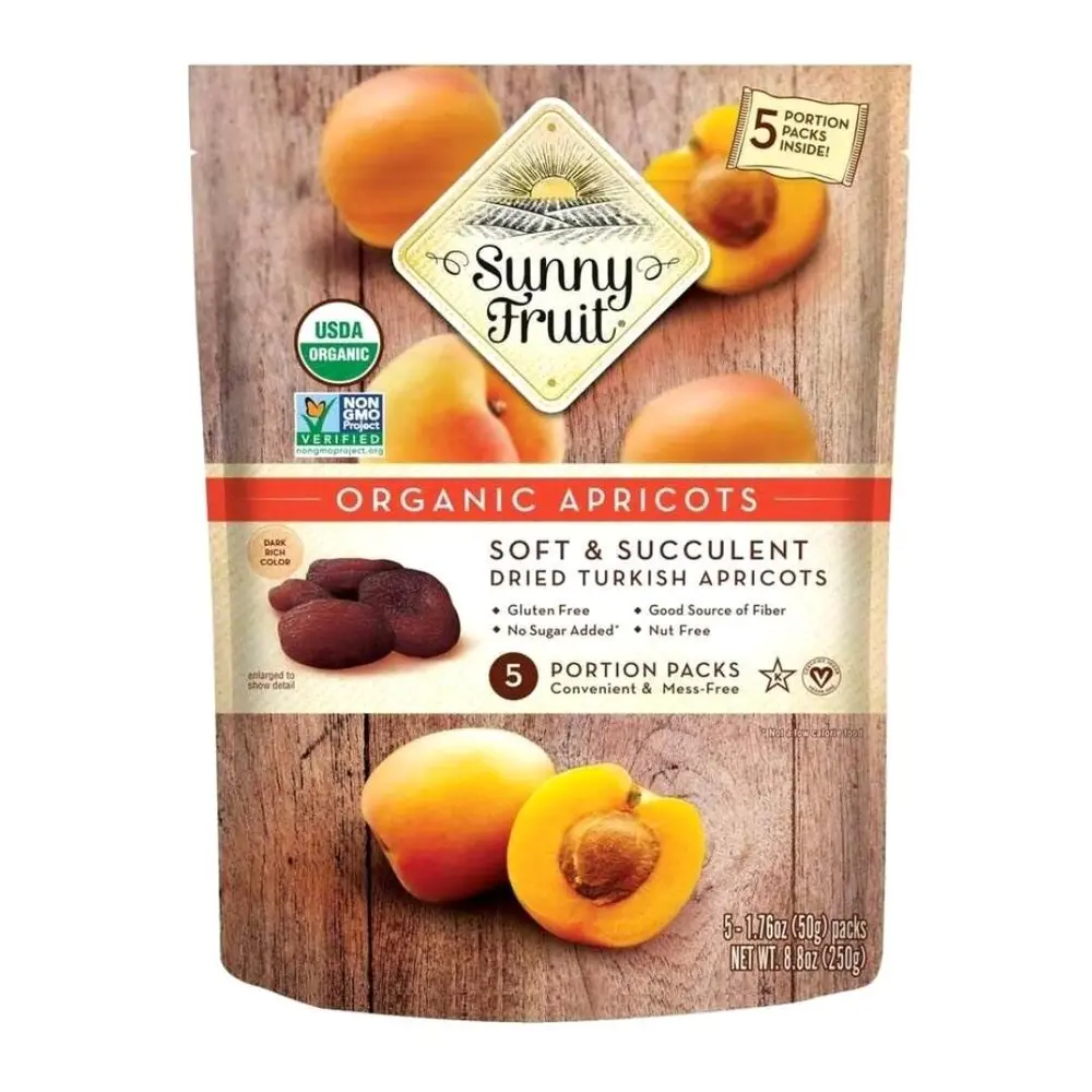 Mơ Khô Hữu Cơ, Organic Dried Turkish Apricots, Soft & Succulent, 5 Gói, 8.8 oz (250g) - SUNNY FRUIT