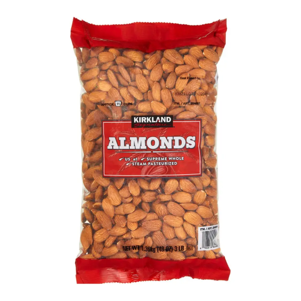 Hạt Hạnh Nhân Hấp Tiệt Trùng, Supreme Whole Steam Pasteurized Almonds, 48 oz (1.36kg) - KIRKLAND