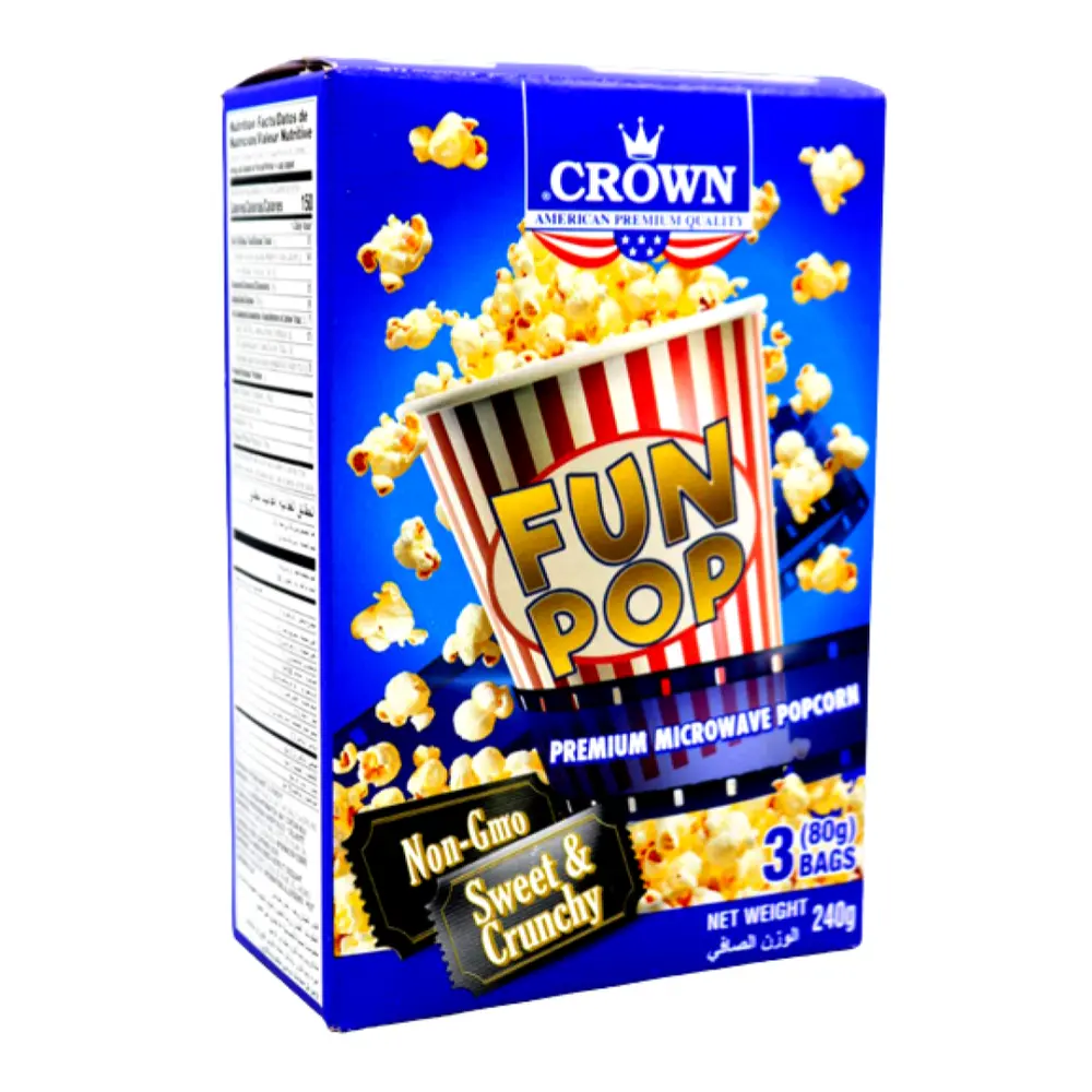 Bắp Bung Giòn Ngọt, Fun Pop, Premium Microwave Popcorn, Sweet & Crunchy, 3 Gói (240g) - CROWN