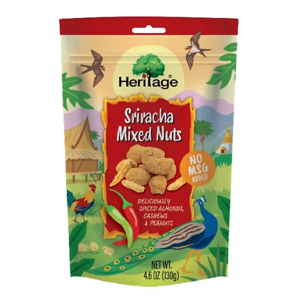 Hỗn Hợp Hạt Khô Tẩm Tương Ớt Sriracha, Sriracha Mixed Nuts, 4.6 oz (130g) - HERITAGE
