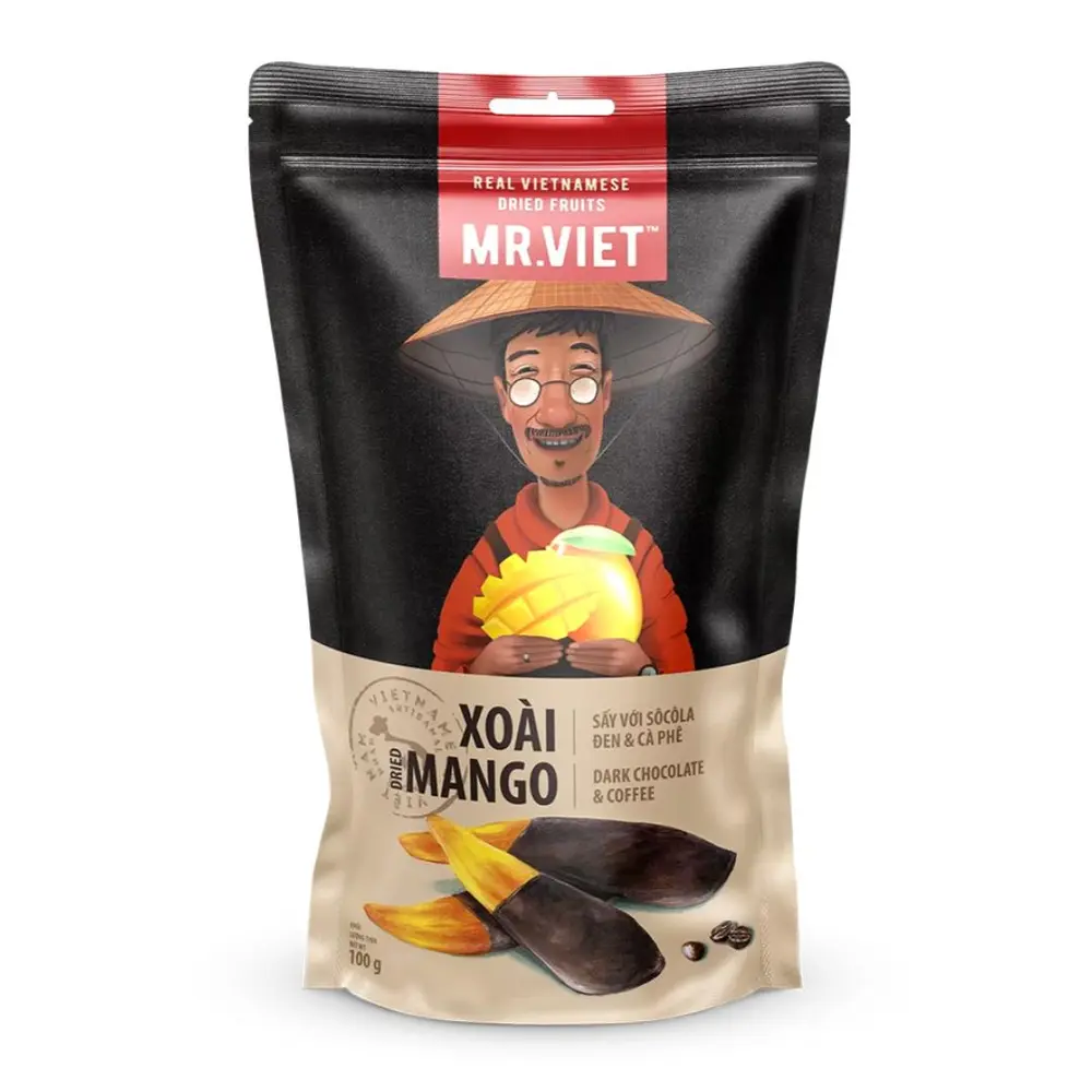 Xoài Sấy với Socola Đen & Cà Phê, Dried Mango with Dark Chocolate & Coffee (100g) - MR. VIET