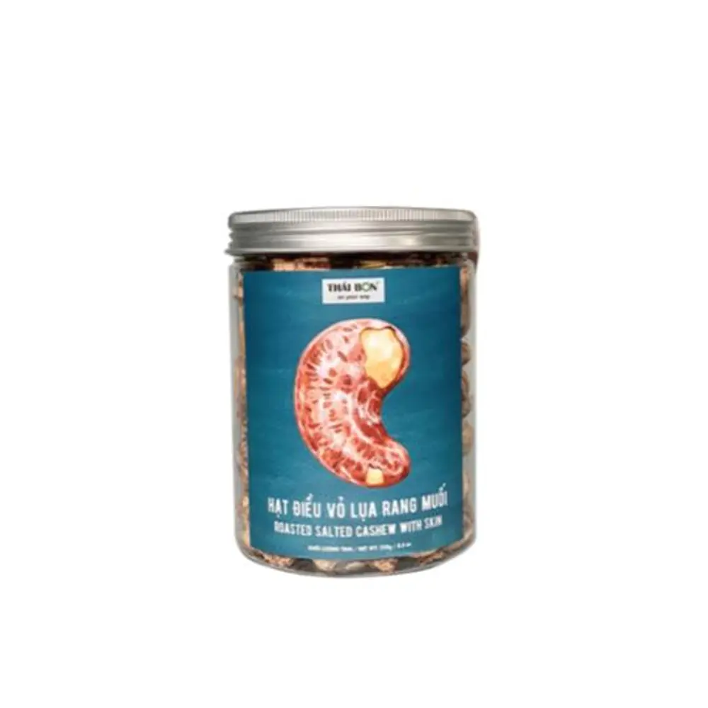Hạt Điều Vỏ Lụa Rang Muối, Roasted Salted Cashew with Skin, 8.8 oz (250g) - THAI BON