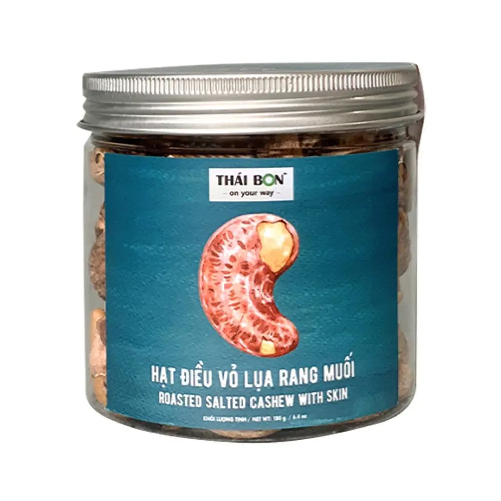 Hạt Điều Vỏ Lụa Rang Muối, Roasted Salted Cashew with Skin, 6.4 oz (180g) - THAI BON