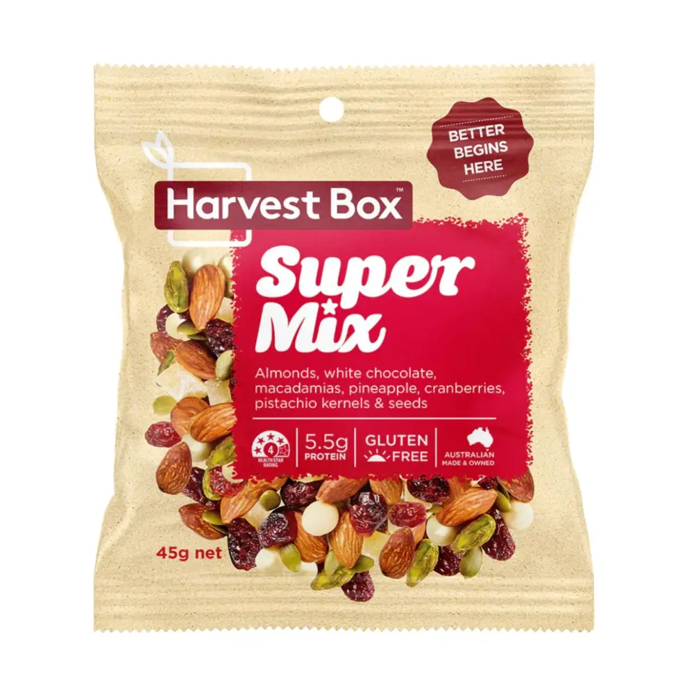 Snack Hạt, Trái Cây & Socola Trắng, Snack Pack, Super Mix, Gluten Free (45g) - HARVEST BOX