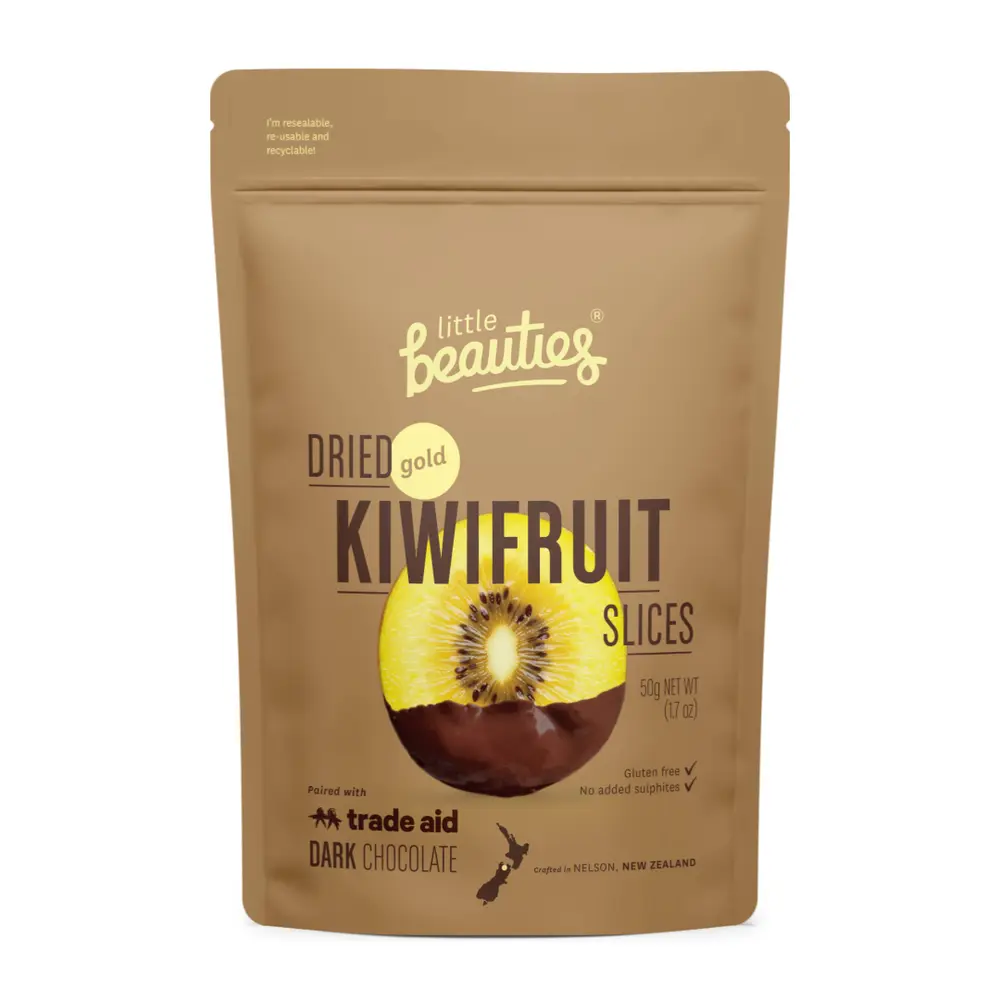 Kiwi Vàng Sấy Lạnh Bọc Socola Đen, Dried Gold Kiwifruit Slices with Dark Chocolate, 1.7 oz (50g) - LITTLE BEAUTIES