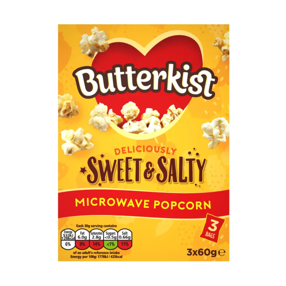 Bỏng Ngô Vị Mặn Ngọt, Microwave Popcorn, Sweet & Salty, 3 Gói (180g) - BUTTERKIST