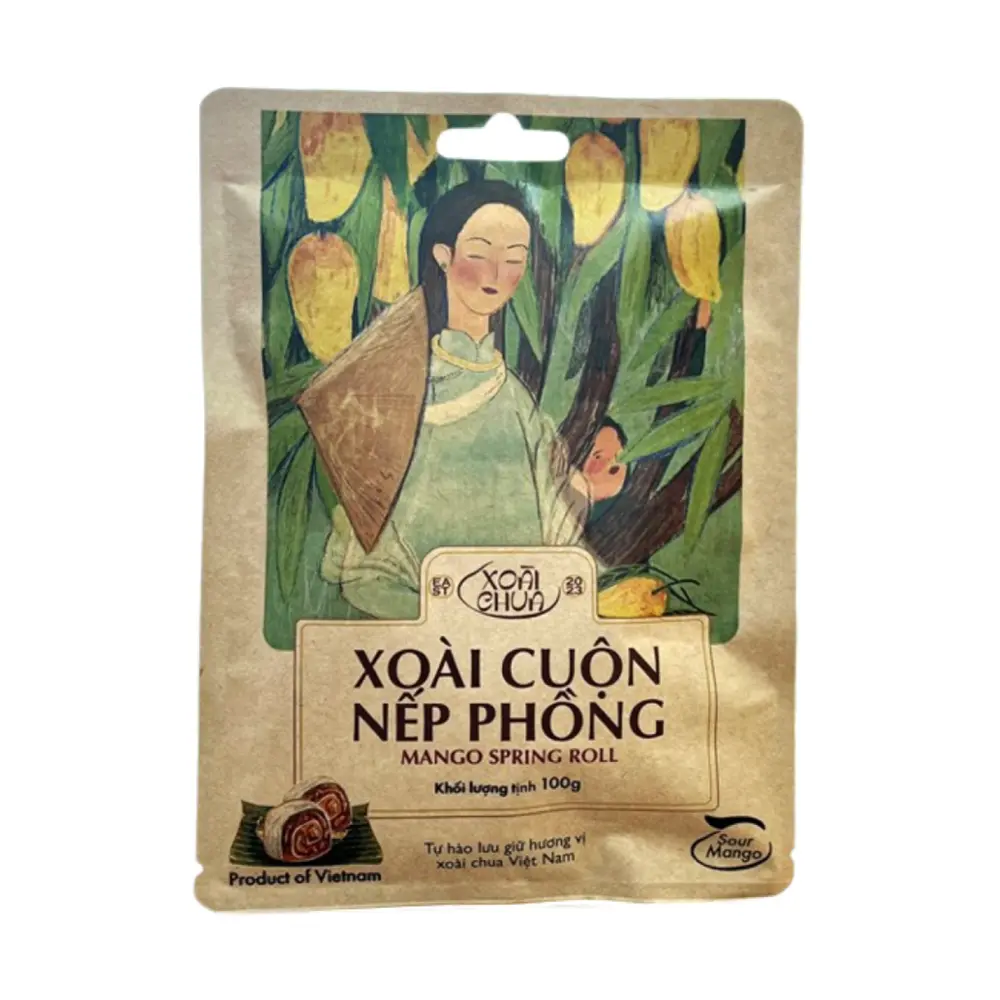 Xoài Chua Cuộn Nếp Phồng Túi Kraft, Sour Mango Roll (100g) - NAM XANH