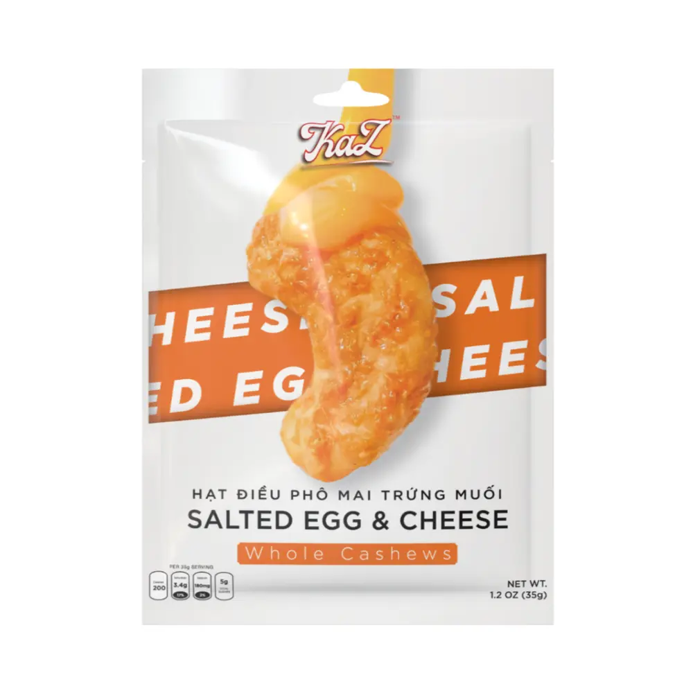 Hạt Điều Phô Mai Trứng Muối, KaZ, Salted Egg Yolk & Cheese Whole Cashews, 1.2 oz (35g) - KAZORI