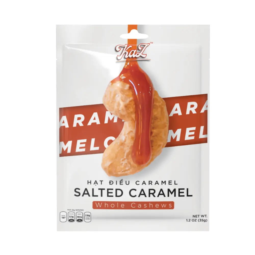 Hạt Điều Caramel, KaZ, Salted Caramel Whole Cashews, 1.02 oz (35g) - KAZORI