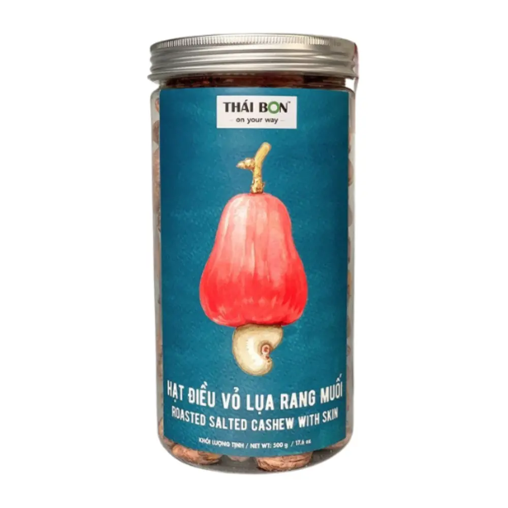 Hạt Điều Vỏ Lụa Rang Muối, Roasted Salted Cashew with Skin, 17.6 oz (500g) - THAI BON