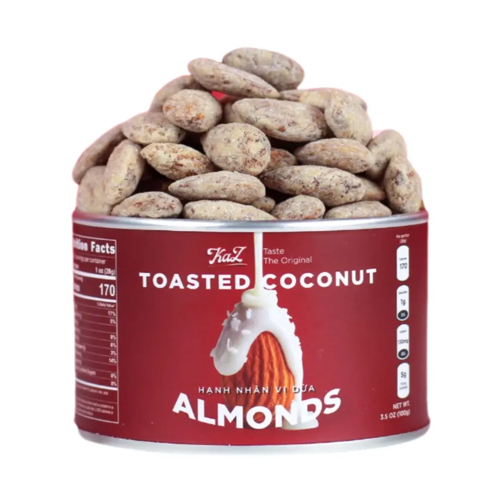 Hạnh Nhân Vị Dừa, KaZ, Toasted Coconut Almonds, 3.5 oz (100g) - KAZORI