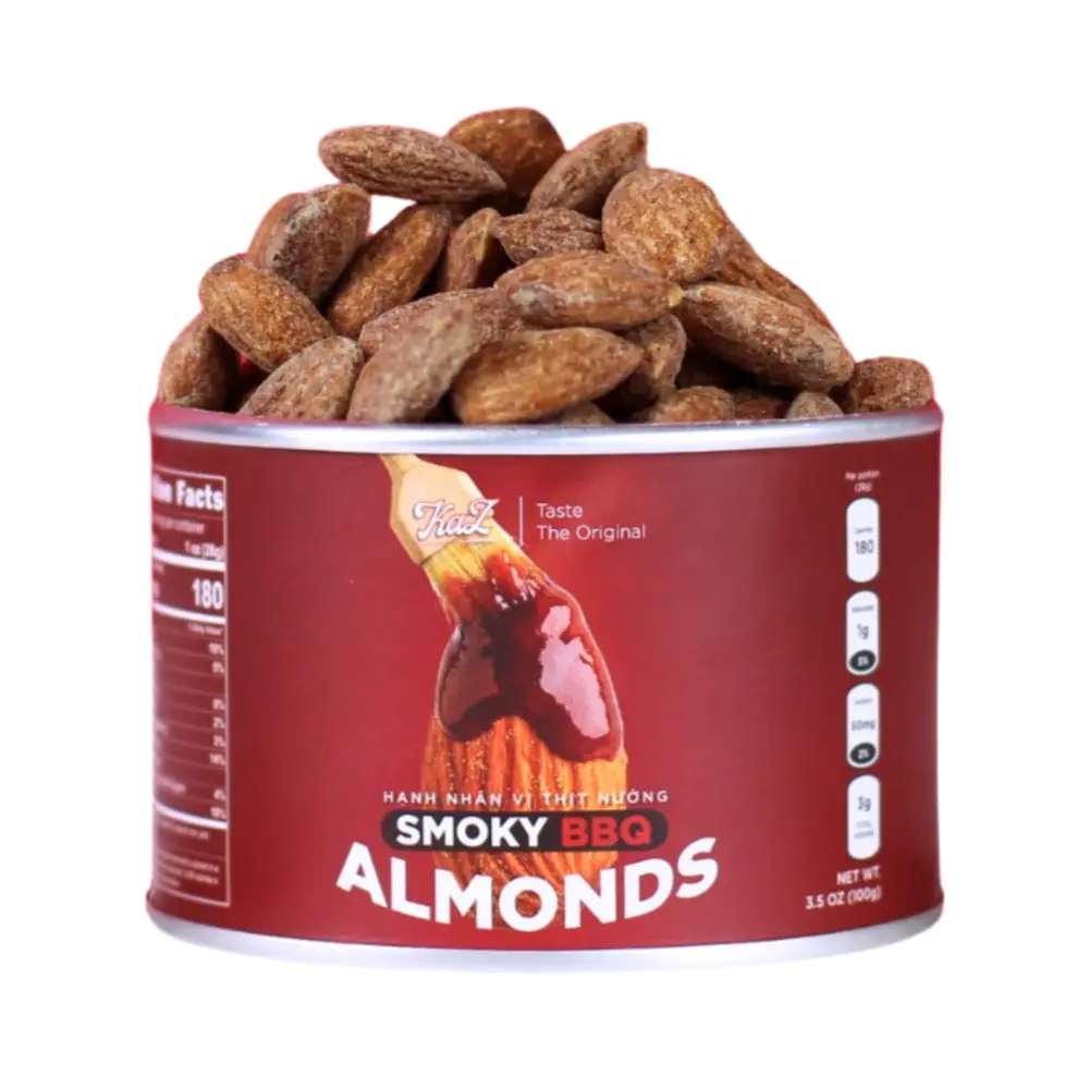 Hạnh Nhân Vị Thịt Nướng, KaZ, Smoky BBQ Almonds, 3.5 oz (100g) - KAZORI