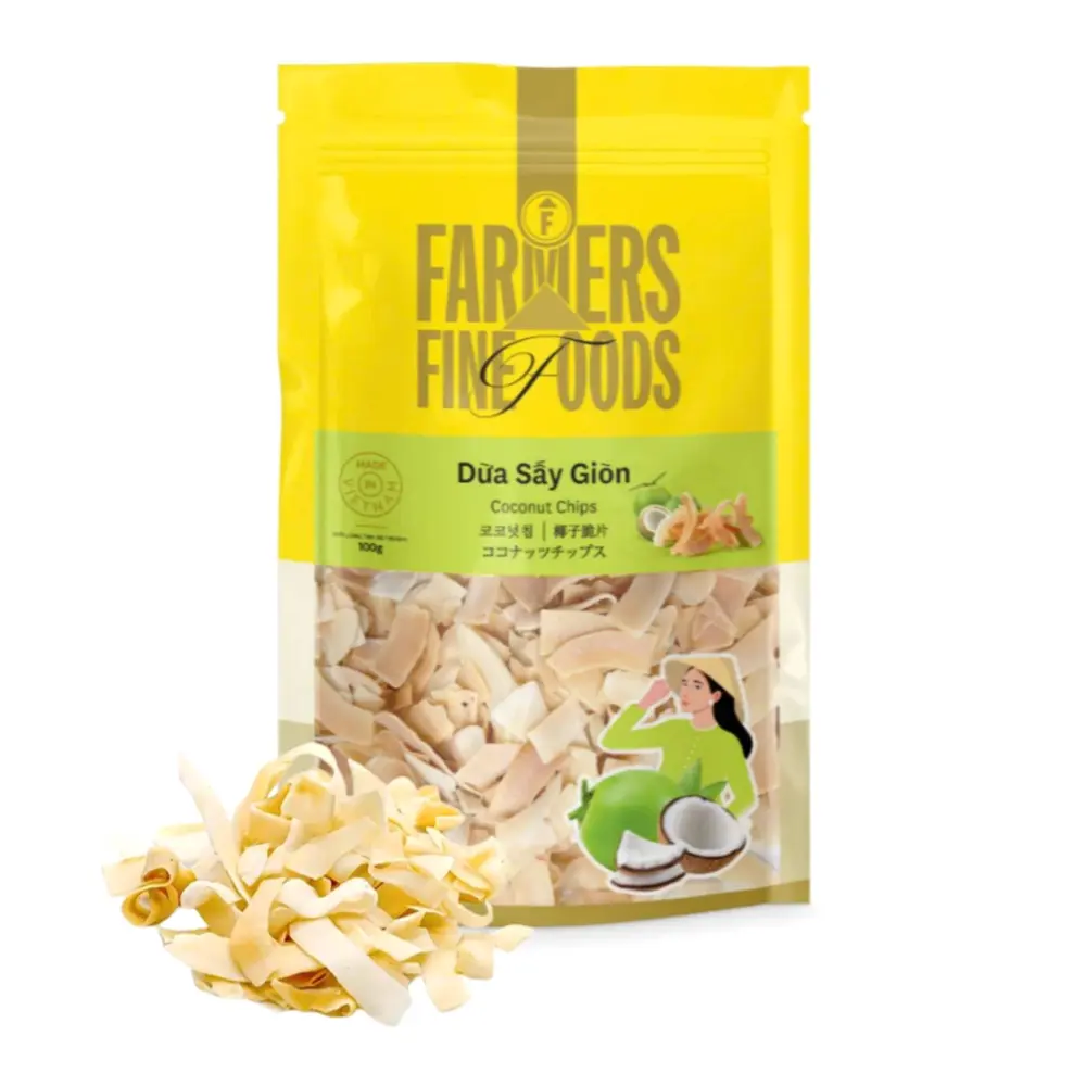 Dừa Sấy Giòn, Crispy Dried Coconut Chips (100g) - FARMERS FINE FOODS