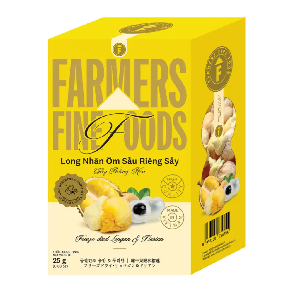 Long Nhãn Ôm Sầu Riêng Sấy Thăng Hoa, Freeze-Dried Longan & Durian, 0.88 oz (25g) - FARMERS FINE FOODS