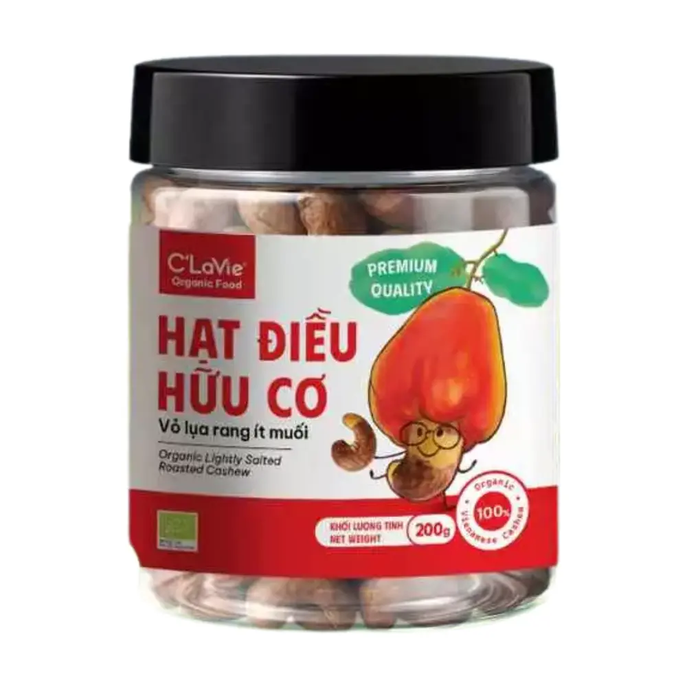 Hạt Điều Hữu Cơ Vỏ Lụa Rang Ít Muối, Organic Lightly Salted Roasted Cashew (200g) - C'LAVIE