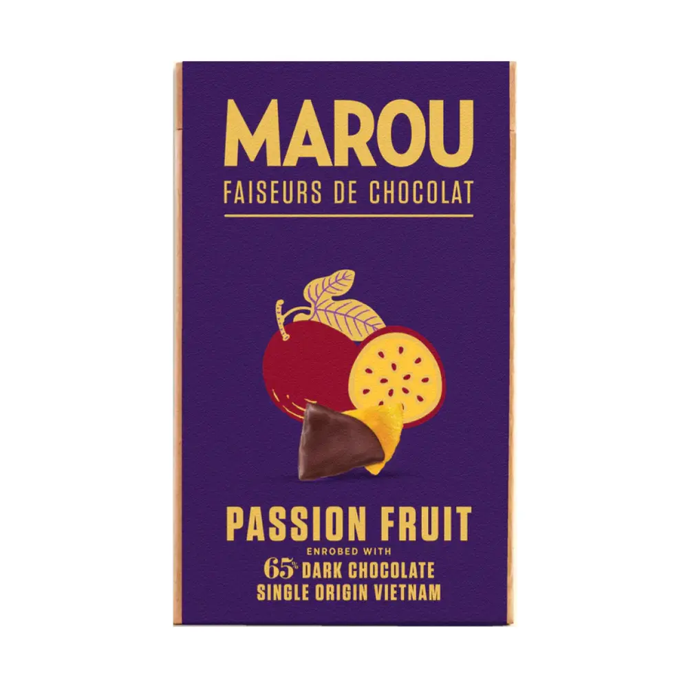 Chanh Dây Phủ Socola Đen 65%, Passion Fruit with 65% Dark Chocolate (100g) - MAROU
