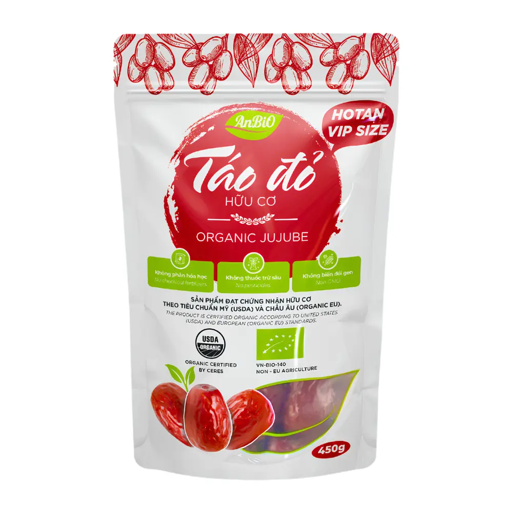 Táo Đỏ Hotan Hữu Cơ, Organic Jujube, Hotan VIP Size (450g) - ANBIO