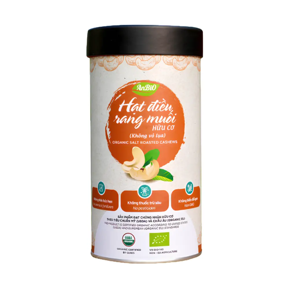 Hạt Điều Rang Muối Không Vỏ Lụa Hữu Cơ, Organic Salt Roasted Cashews (200g) - ANBIO