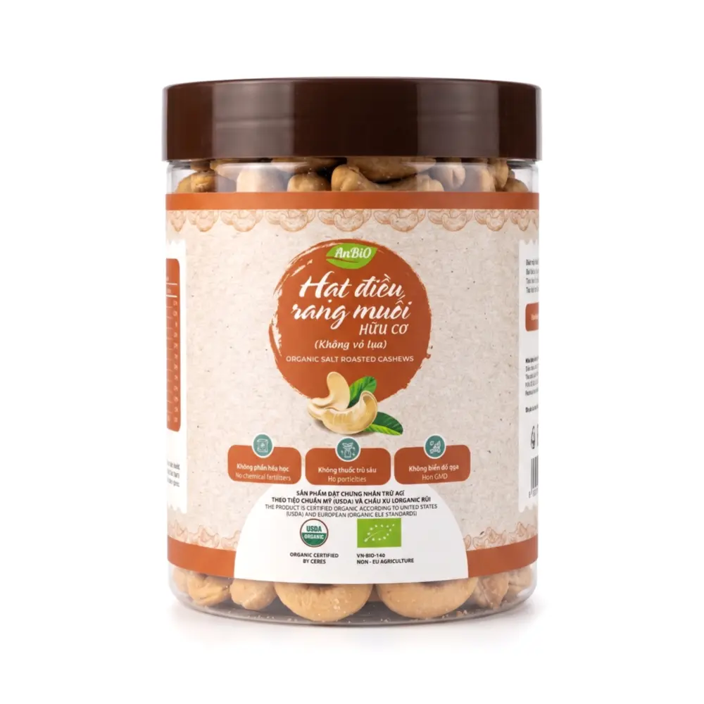 Hạt Điều Rang Muối Không Vỏ Lụa Hữu Cơ, Organic Salt Roasted Cashews (300g) - ANBIO