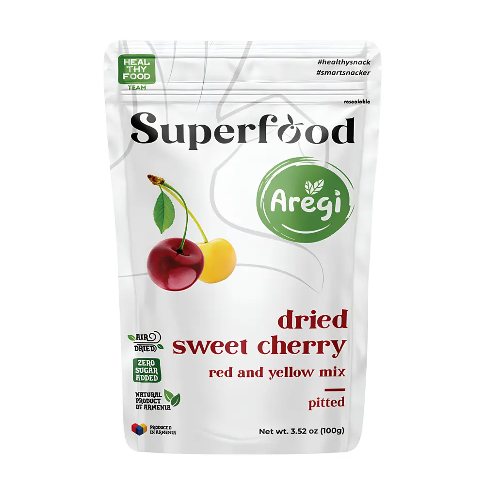 Anh Đào Sấy Dẻo, Superfood, Dried Sweet Cherry Pitted, Red & Yellow Mix, 3.52 oz (100g) - AREGI