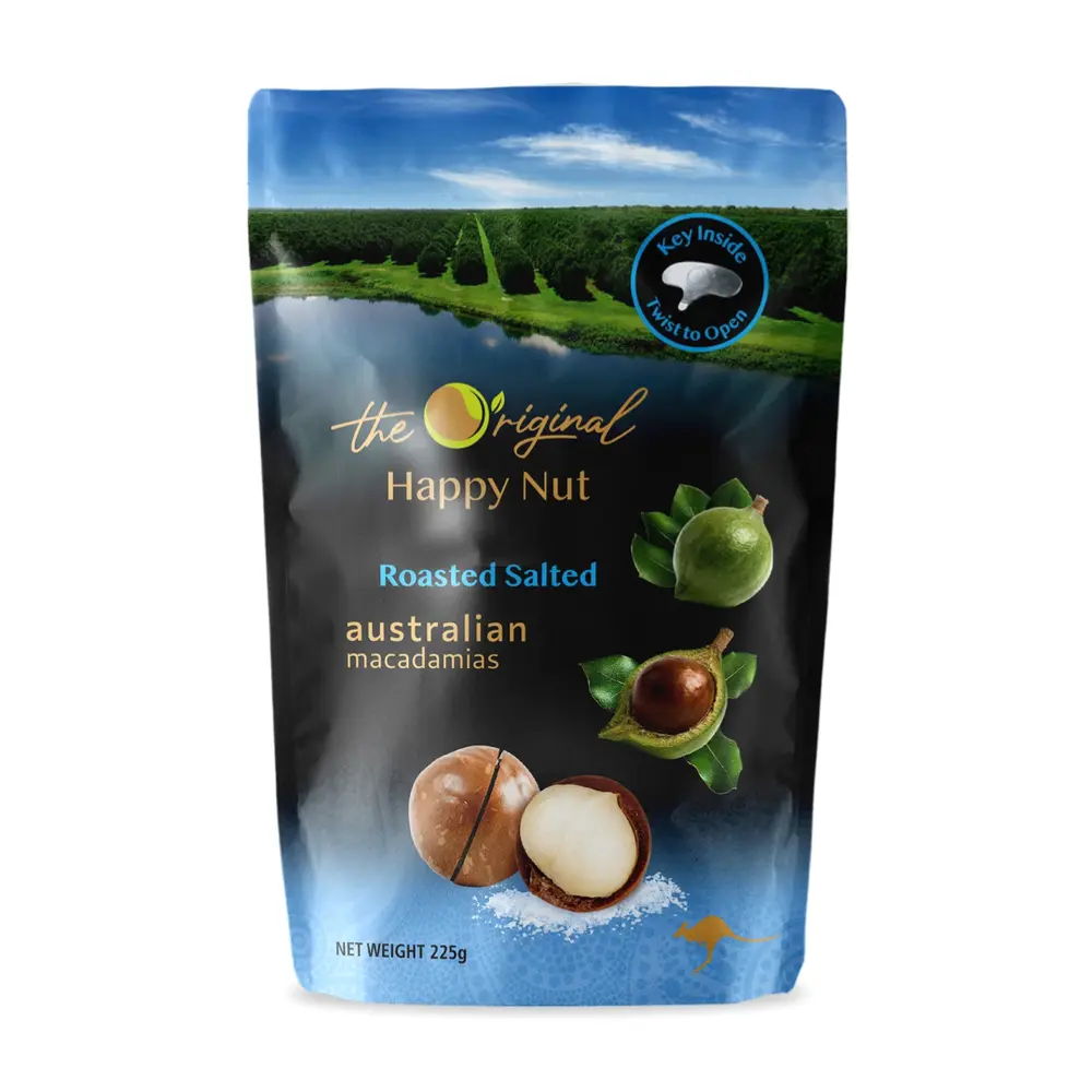 Hạt Macca Úc Rang Muối, The Original Australian Macadamias, Roasted Salted (225g) - HAPPY NUT