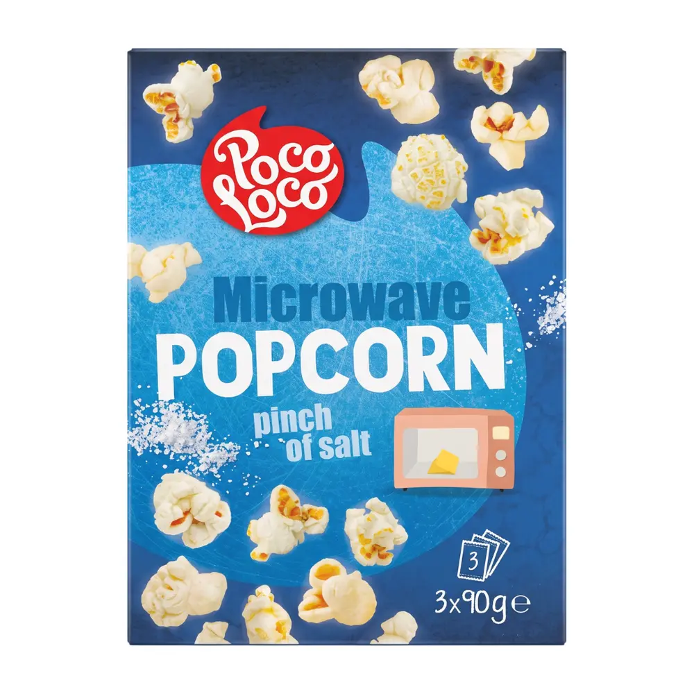 Bỏng Ngô Lò Vi Sóng Vị Mặn, Microwave Popcorn, Pinch of Salt, 3 Gói (270g) - POCO LOCO