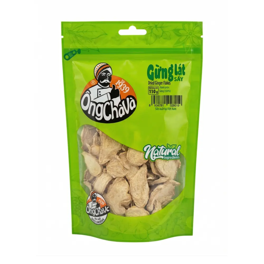 Gừng Lát Sấy, Dried Ginger Flakes (110g) - ONG CHA VA