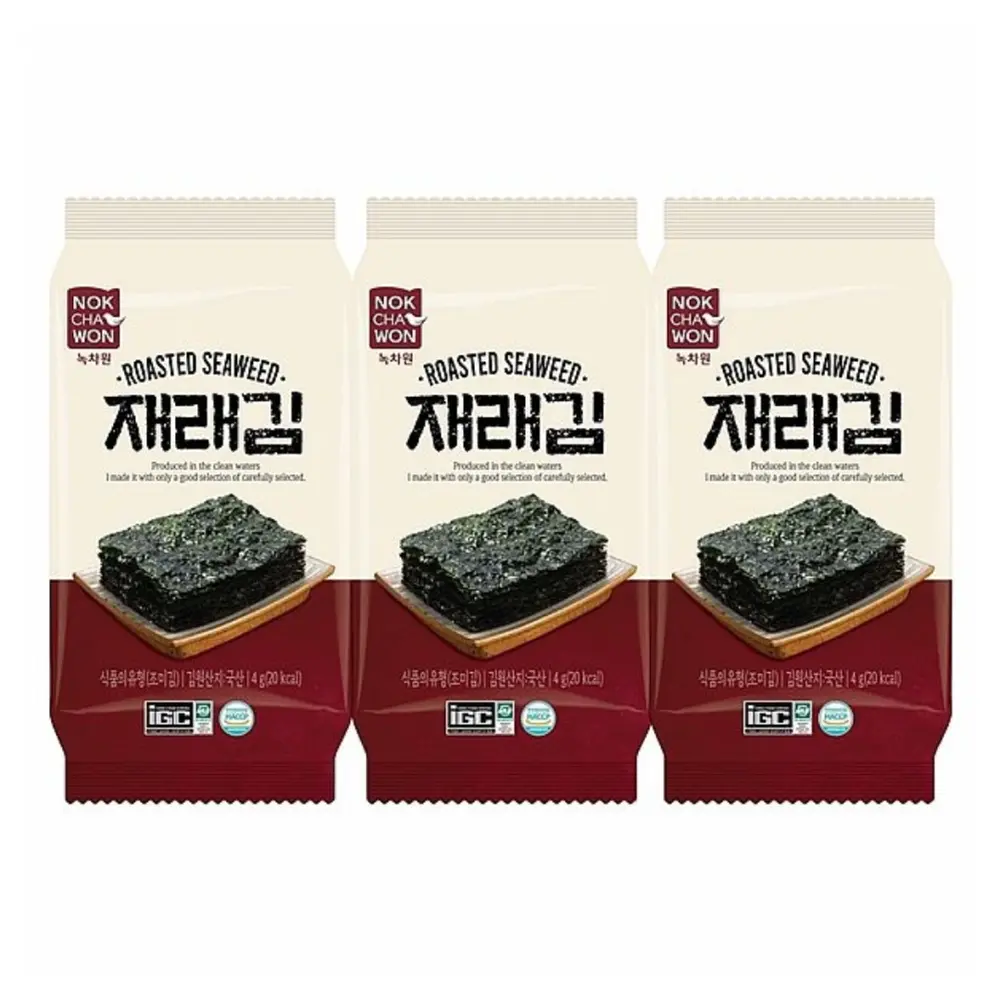 Rong Biển Nướng Vị Truyền Thống, Roasted Seaweed, 3 Gói (12g) - NOKCHAWON