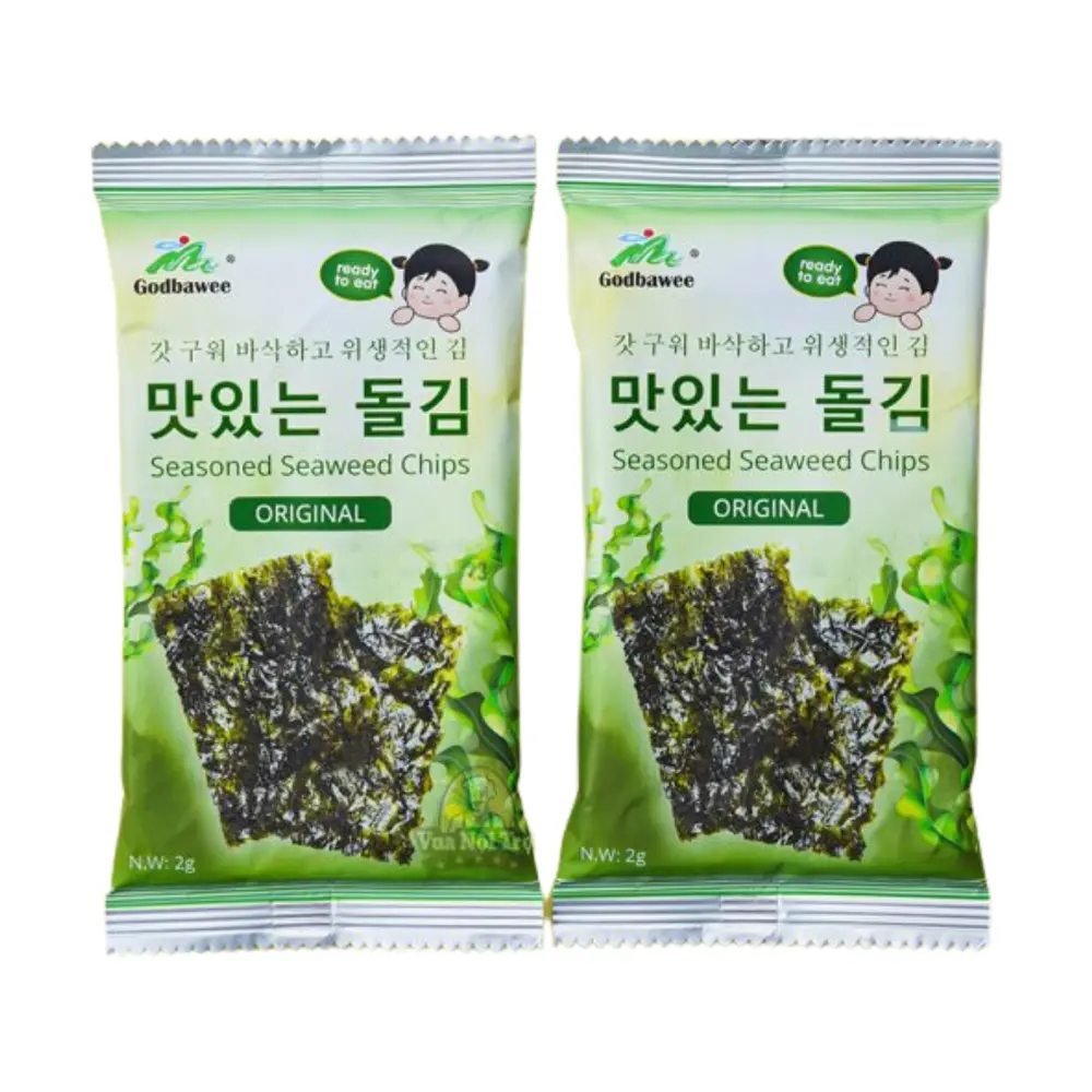 Tảo Biển, Seasoned Wild Seaweed Chips, Original, Mini Type, 8 Gói (16g) - GODBAWEE