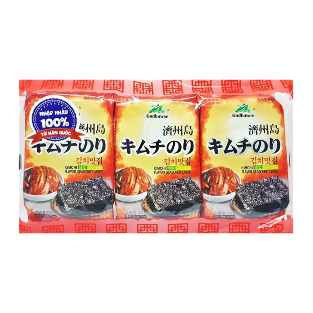 Rong Biển Vị Kim Chi, Kimchi Flavor Seasoned Laver, 3 Gói (15g) - GODBAWEE