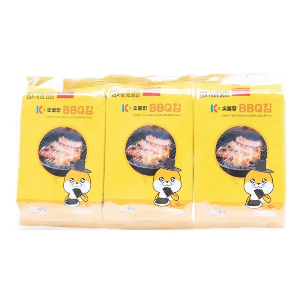 Rong Biển Vị BBQ, Crispy Sea Snack Korean BBQ Flavor, 3 Gói (12g) - OTTER MONG