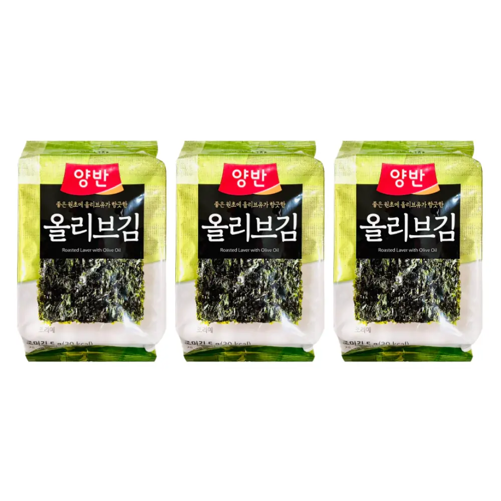 Tảo Biển Nướng Dầu Oliu, Roasted Laver with Olive Oil, 3 Gói (15g) - DONGWON