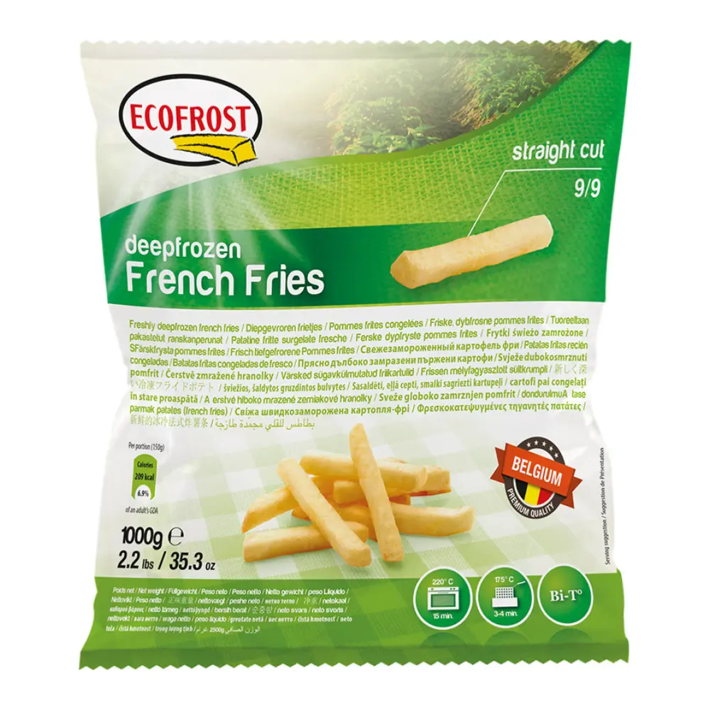 Khoai Tây Cắt Thẳng, Deepfrozen French Fries, Straight Cut 9/9, 35.3 oz (1000g) - ECOFROST
