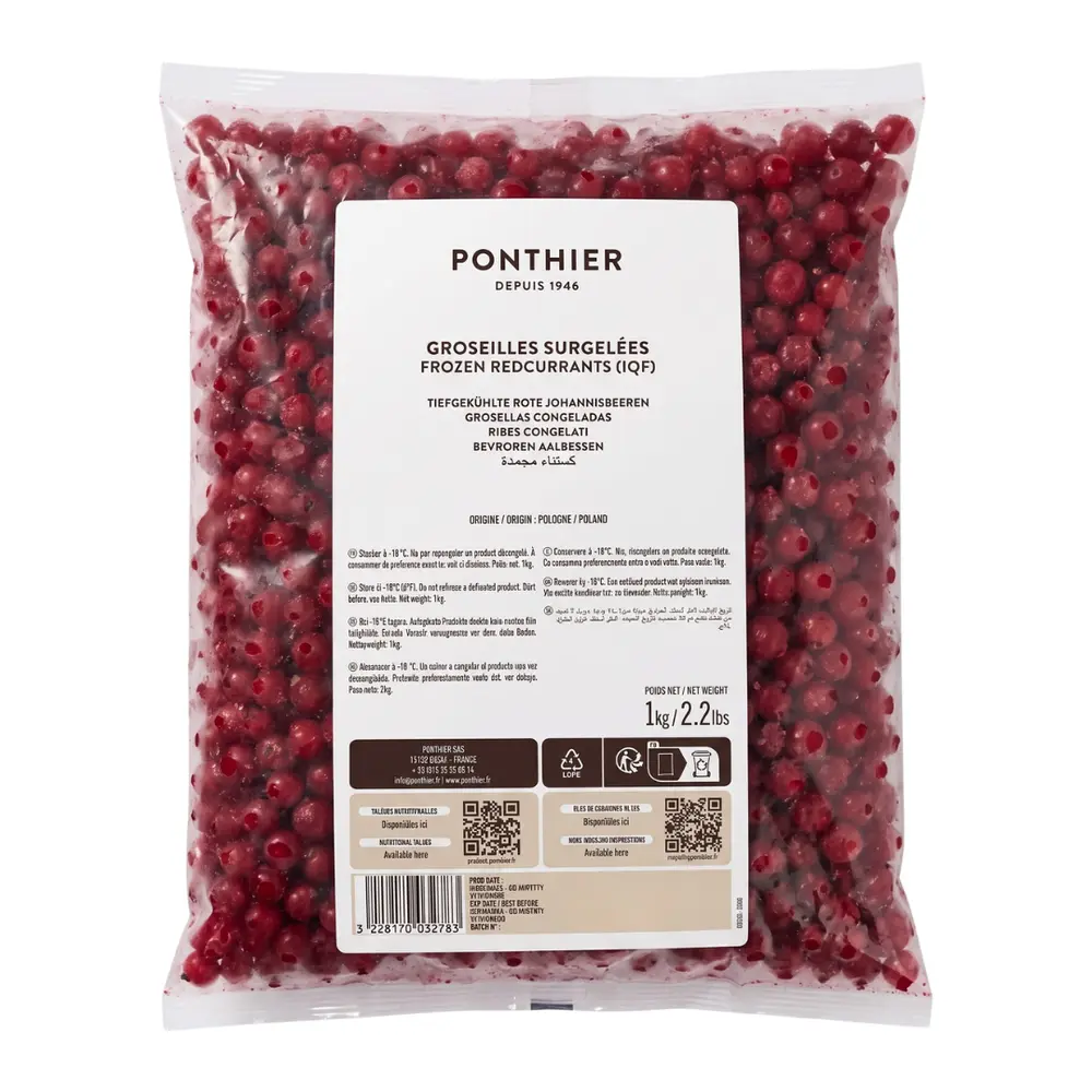 Quả Lý Chua Đỏ Nguyên Trái Đông Lạnh, Frozen Redcurrants IQF, 2.2 lbs (1kg) - PONTHIER